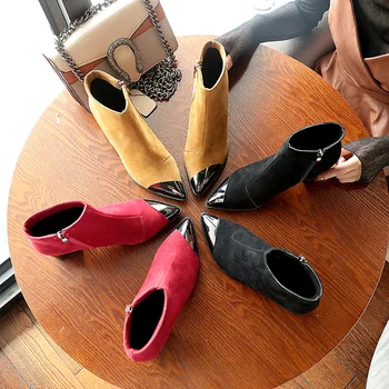 Praça Botas de Salto Mulheres Botas de Inverno Quente Calçado Pontiagudo dedo do pé Senhoras Sexy Botas para 2018 Mulher Sapatos de Mulheres Tornozelo Botas YX350