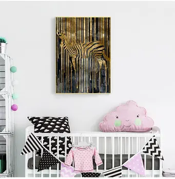 A Arte abstrata de Ouro Zebra Nórdicos Estilo Moderno s Lona Fotos De Sala de estar, Quarto Pintura Decorativa Unframed