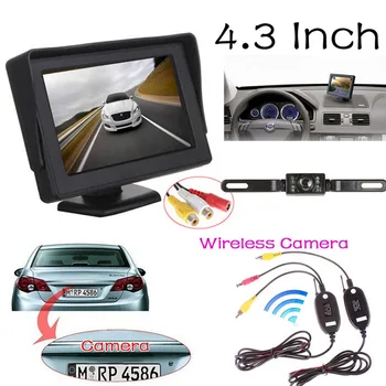 4.3 Polegadas TFT LCD Carro de Exibição do Monitor de Câmera de ré + de 2,4 Ghz sem Fio da Câmera de opinião Traseira de RCA de Vídeo Transmissor e Receptor Kit