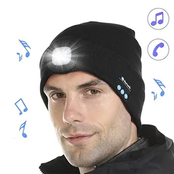 Gorro De Inverno Chapéu Sem Fio Bluetooth5.0 Inteligente Tampa de Fone de ouvido Fone de ouvido Com 4 DIODO emissor de Luz do Handfree Música de Fone de ouvido Quente cabo Malha