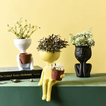 Arte criativa Retrato Escultura Vaso vaso de Flores de Jardim de Armazenamento de Resumo de Caracteres Suculentas um vaso de Planta Micro Paisagem Decoração WF
