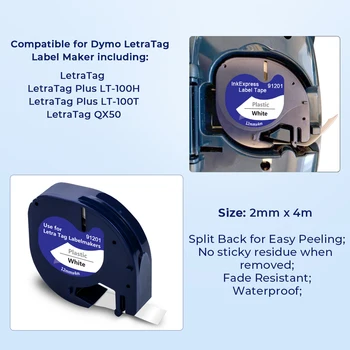 5PK 12mm 91201 91202 91203 91204 91205 Fita DYMO LetraTag Etiqueta de Fita de Impressora de Fita Dymo LetraTag Label Maker LT-100H