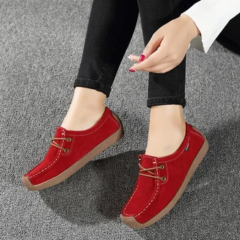 Para mulheres Genuínas Sapatos de Couro Exterior Casual Flats Mulheres Handsewn Camurça Loafer 5 Cores Tamanho:35-42 Sapatos