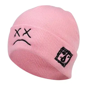 Cara de choro bordado Lil Peep chapéu de gorro de homens e mulheres triste menino de rosto chapéu de malha de inverno hip hop gorro de moda de chapéu de esqui