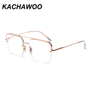 Kachawoo anti luz azul de óculos para computador homens semi óculos sem aro óptico mulher quadrado grande de metal de alta qualidade semestre quadro