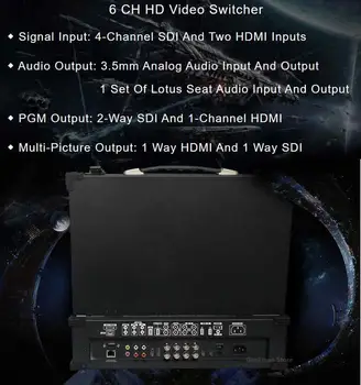 Devicewell HDS9106 switcher de Vídeo com monitor 6 Guia do Canal 4-Forma SDI+2 Cabo HDMI Compatível com o Switcher Para os Novos Media