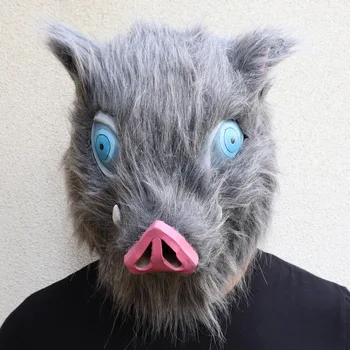 Inosuke Hashibira Máscara Capacete Demon Slayer Kimetsu não Yaiba Cosplay Capa Cabelo de Porco Máscara de Headwear de Halloween, Carnaval Fantasia Prop