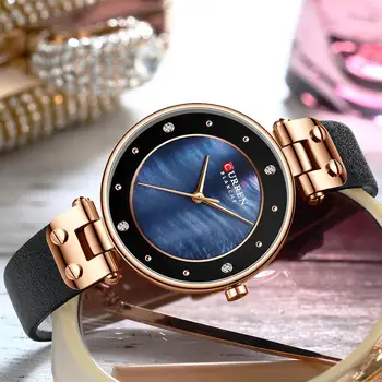 CURREN Mulheres Relógios de Novas Simples Relógio de Quartzo de Luxo Elegante relógio de Pulso com Pulseira de Couro para Mulheres Quartz Ladies Watch Reloj Mujer