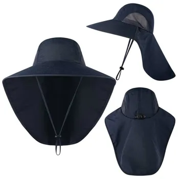 Aba larga Chapéu de Pesca Com o Pescoço Tampa de Secagem Rápida, Proteção UV Pescadores Chapéu de Sol Ajustável Caminhadas, Camping Homens de Chapéu de Balde Pac