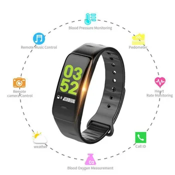 C1Plus Pulseira Inteligente Cor Contador de passos de Fitness Tracker Heart Rate Monitor de Pressão Arterial para Android / IOS relógio de Pulso