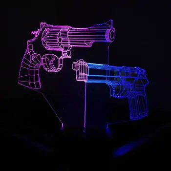 Revólver E Pistola Tabela Moderne Lâmpada de Mesa Criativo Led Estéreo Linda de 7 a mudança de cor da Lâmpada de Mesa Para o Quarto Visual 3d, a Luz da Noite