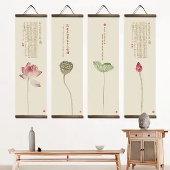 Chinês de lona e cartazes Coração da Perfeição da Sabedoria Tela de Pintura de pôster Arte de Parede com madeira pergaminhos de papel