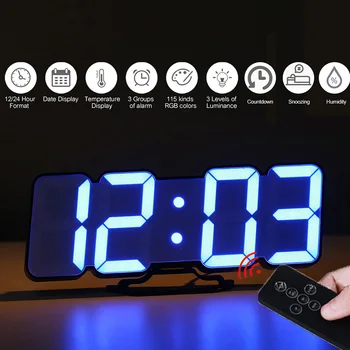 Atualização 3D, Controle Remoto Digital, Relógio de Parede 115 Cores Mesa do DIODO emissor de Hora do Relógio de Alarme de Temperatura do Data Controle de Som Luz da Noite