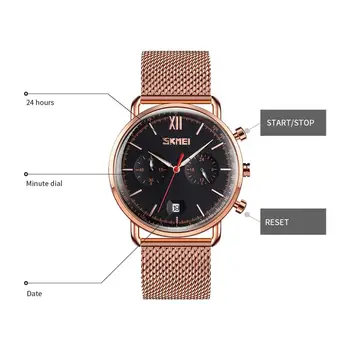 Moda Homens Relógios De Marca Skmei Relógio De Quartzo Cronómetro Data De Exibição Do Relógio De Pulso Para Homem De Aço Inoxidável Luxuoso Impermeável Relógio