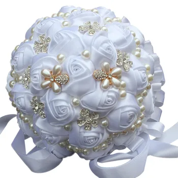 Oito estilos diferentes de cor branca de cetim strass segurando flores de casamento da noiva flor de mão de Fita Buquê para a Noiva