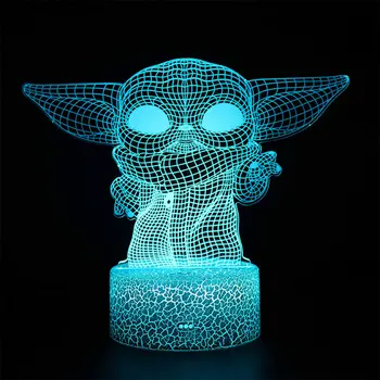 3D Lâmpada de Star Wars Bebê Yoda Figura Nightlight para Casa, Decoração de quartos de Crianças Presente de Aniversário Acrílico RGB Noite do Diodo emissor de Luz de Star Wars