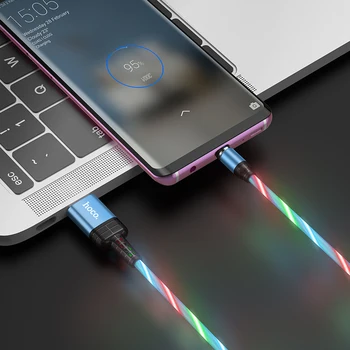 HOCO Magnético Cabo Micro USB De 2,4 UMA Luminoso do DIODO emissor de Fluir para Samsung Xiaomi Huawei Android Carregamento Rápido Fio de Sincronização de Dados