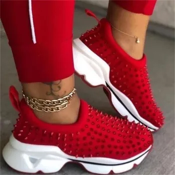 35-43 jardas vermelho novo rebite de esportes mulheres casuais sapatos de verão, de tamanho grande televisão de mulheres sapatos de mulheres da moda respirável tênis
