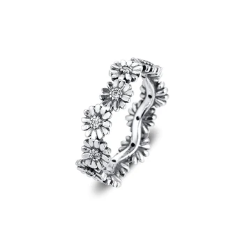 Espumante Margarida Flor Coroa Anel de Prata 925 Sterling Prata-Anéis-o DIY de Moda Feminina Anéis Europeia Jóias Para Mulheres