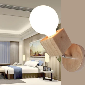Nordic de madeira sutia para a casa do dispositivo elétrico claro do DIODO emissor de luz E27 5W, iluminação de parede sala de jantar, hall de entrada, quarto de cama estudo varanda corredor lâmpada de parede