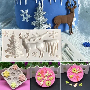 2019 QUENTE DIY de Silicone Assar Bolo de Moldes de Natal Elk Árvore de floco de Neve de Forma Pastelaria Ferramentas de Molde MYDING
