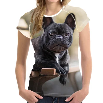 NoisyDesigns SharPei T-Shirt para as Mulheres 3D Boston Terrier camiseta de Verão Senhoras Elástico fino Casual Camisetas Cães Roupas Tops