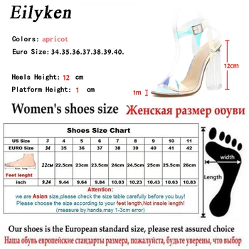 Eilyken Verão Sexy PVC Transparente saltos Altos Mulheres Sandálias Sapatos de Fivela de Cinta Senhoras Crystal Fashion Square Salto Sandálias de Festa