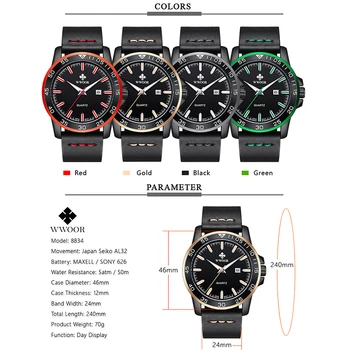 Relógio WWOOR Homens Relógios 2020 de Couro de Luxo Sport Grandes Homens do Relógio à prova d'água Quartzo relógio de Pulso Folga Preço reloj hombre 2020