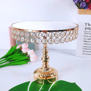 Ouro acrílico Espelho de Metal Bolo de Stand Rodada de Casamento Festa de Aniversário de Sobremesa de Cupcake Pedestal de Exibição da Placa de Decoração de Casa