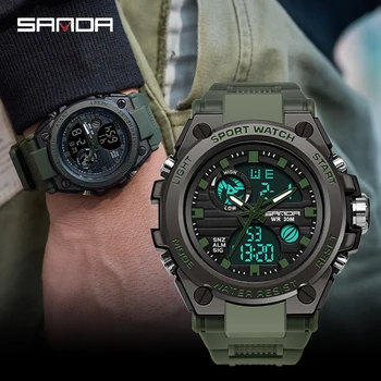 Novo SANDA Homens Relógio Marca de Topo Luxo Militar Quartzo Relógio Homens à prova d'água Digital relógio Relógio relógio masculino 2019