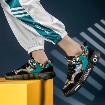 2020 quente do estilo casual sapatos para homens do graffiti de couro, sapatos, masculina casual shoes moda tênis maré sapatos de correspondência de cores