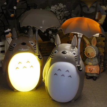 Cartoon Guarda-chuva Lâmpada de Tabela Totoro Noite do DIODO emissor de Luz de Cabeceira Nocturna cintilante Para Crianças de Presente de Aniversário de Quarto de Decoração da Casa Iluminação led