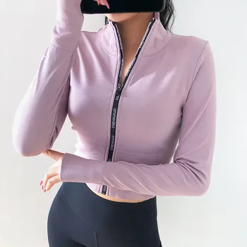 Mulheres Mangas compridas Crop top Sports Jersey camisa Slim Fit Fitness Yoga Superior de Inverno de Treino Jaqueta Feminina de Ginástica Camisas