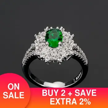 2021 de luxo da cor verde, Flores de prata 925 esterlina, anel de noivado para as mulheres, presente de aniversário jóias bague femme R5723