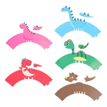 30Pcs em 3 Set Tema dos Dinossauros Bolo Wrapper Detentores de Animais dos desenhos animados de Papel Decorativo de Papel de Embrulho Festa de Sobremesa (Cores Sortidas)