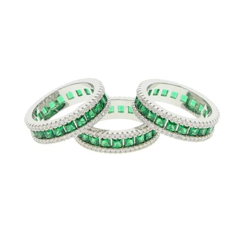 Branco verde baguette cz total de pedra eternidade banda de noivado anel de banda para as mulheres de alta qualidade