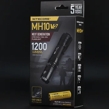 NITECORE Multitask Híbrido MH10 V2 1200Lumen CREE XP-L2 V6 Lanterna LED Tático 4000mAh 21700 Bateria USB-C Tocha Recarregável