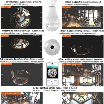 A Lâmpada do bulbo do Wifi da Câmera Com Áudio HD de 1080P de 360 Graus Interior FishEye Doméstica sem Fio da Câmera de Visão Noturna Suporte de 128GB Para PC e telefone