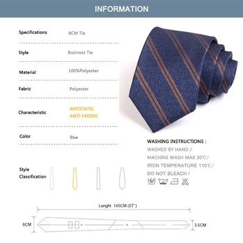 Novos Homens Stripede Gravata Azul 8CM de Largura Laços Para Homens Clássicos de Negócios Laço de Pescoço da Alta Moda de Qualidade Formal Gravata Com Caixa de Presente