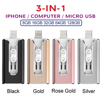 Para o iPhone X/8/7/7 Plus/6/6/5 ipad Unidade Flash USB da Pena do Metal drive 8GB 16GB 32GB 64GB de 128GB de Memória memory Stick micro usb tecla u disco