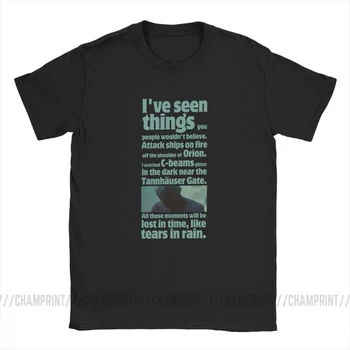 Vintage Como Lágrimas Na Chuva T-Shirts Blade Runner Citação Gráfico T-Shirts Homens Gola Redonda Algodão T-Shirt De Tamanho Mais Tops