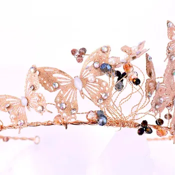 Vintage Cristal de Borla Diadema e o Brinco de Ouro Cor de Borboleta Handmade Tiaras e a Coroa de Noiva Acessórios de Cabelo, Conjunto de Jóias de JL