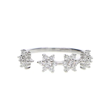 Novo 925 Silver abrir o Anel de Flores Com cz Abrir Rins, Acessórios de Moda anilhas abertas Para as Mulheres de Jóias de Casamento