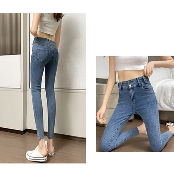 Elegante Jeans Para Mulheres Skinny de Cintura Alta Jeans Mulheres Jeans Azul de Lápis, Calças de Cintura de Elástico Mulheres Calças Jeans LU1206