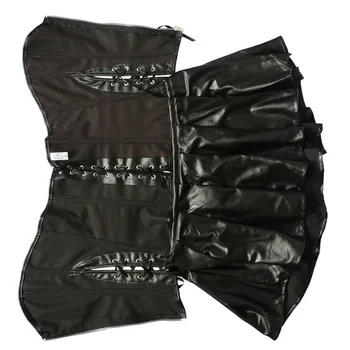 S-6XL Lingerie Plus Size Mulheres negras de Couro Falso Burlesco Steampunk Espartilho Vestido Gótico de PVC Espartilho Colete Busto