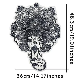 1PC Grande Impressão a Preto E Branco Cabeça de Elefante Padrão de Tecido Animal Patch Bordado Na T-Shirt, Jaqueta de Agasalho Acessórios