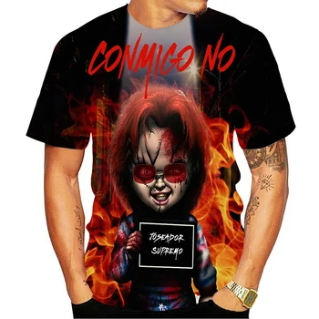 Chucky Boneca de Halloween Horror em 3D T-shirts Para os Homens Criativo de Algodão T O-Pescoço Curto Manga Camiseta, Além de Roupas Tamanho