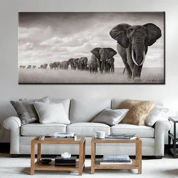 África negra Elefantes Selvagens Animais de Lona Pintura na Parede Escandinávia Pôsteres e Impressões de Arte Imagem para Decoração de Sala de estar
