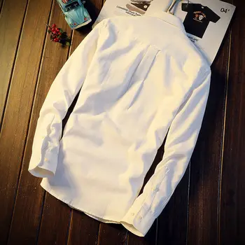 Camisas para Homens Sólido Simples de Manga comprida abertura de Colarinho Branco Mens Camisa Slim Fit Diários de Alta Qualidade Machos Roupa Básico de Todos-jogo