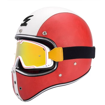 2020 a Nova safra de Cara Cheia de Moto Capacete de Couro Café Racer Cross Country de Moto Capacete Integral Retro capacete de moto